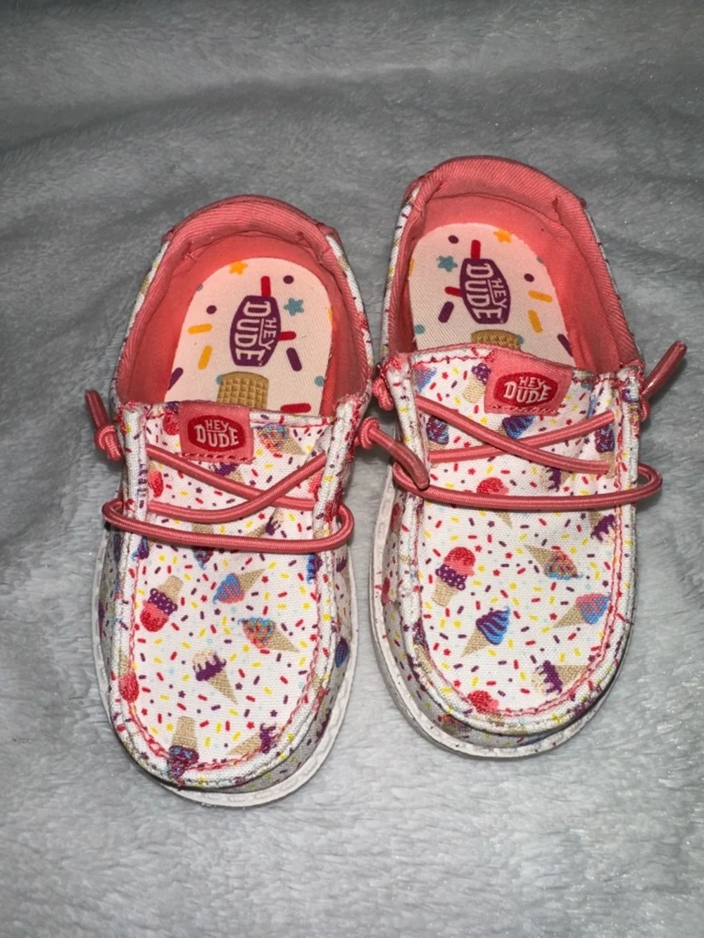 Hey Dude Kids' Ice Cream Cone Print Moccasins with Coral Accents